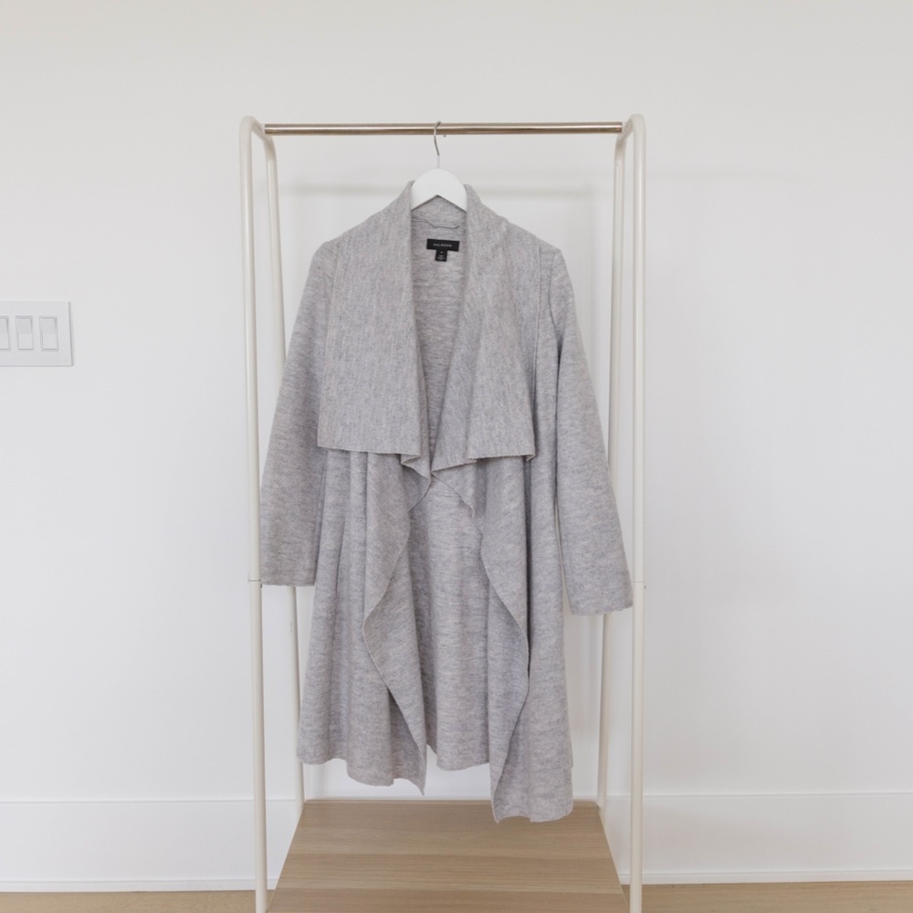 Halogen Gray Boiled Wool Blend Drape Front Coat - XS